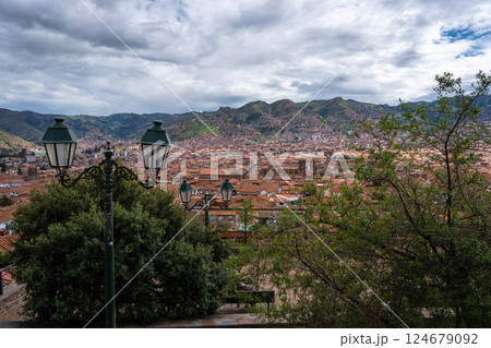 Panoramic View of Cusco, Peru, Surrounded by Andean Mountains 124679092