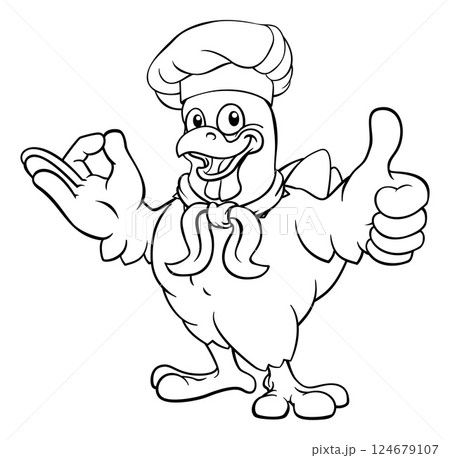 Chicken Chef Cartoon Rooster Cockerel Bird Mascot Chicken Chef Cartoon Rooster Cockerel Bird Mascot 124679107