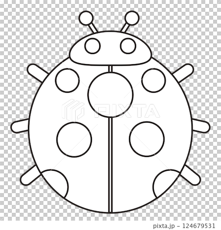 てんとう虫のシンプルな白黒線画イラスト。塗り絵のイラスト素材