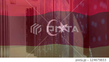Image of flag of libya and digital data processing over computer servers Image of flag of libya and digital data processing over computer servers 124679653