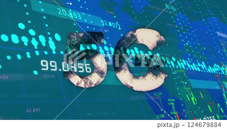 Image of 5g text over world map and data processing 124679884
