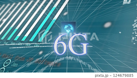 Image of 6g text over data processing and globe 124679885