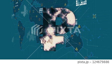 Image of ruble icon over world map and data 124679886