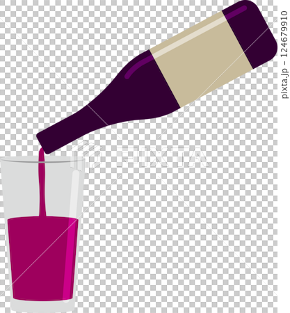 飲料從瓶子倒入玻璃杯的插圖 飲料從瓶子倒入玻璃杯的插圖 124679910