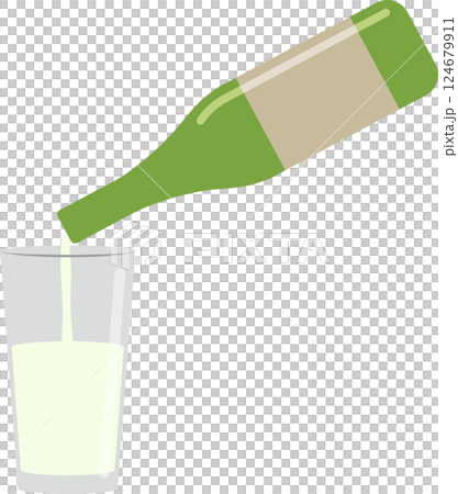 ボトルからグラスへ注がれる飲み物のイラスト 124679911