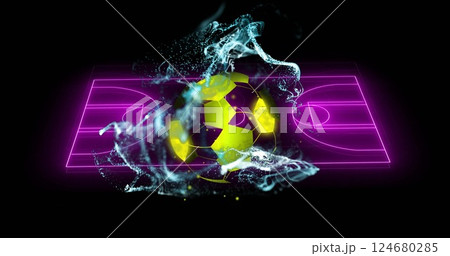 Image of neon stadium and football on black background Image of neon stadium and football on black background 124680285