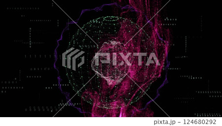 Image of data processing and globe on black background Image of data processing and globe on black background 124680292