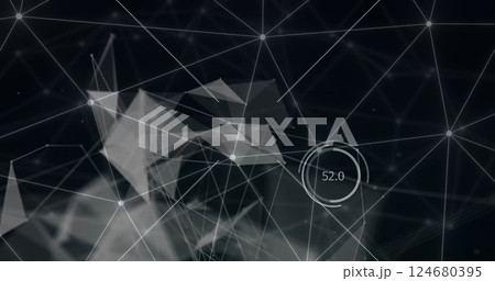 Image of network of connections and data processing over black background 124680395