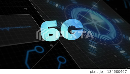 Image of 6g over scope scanning and data processing on black background 124680467