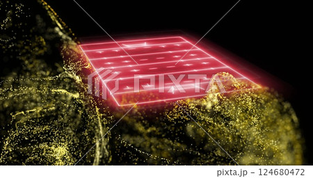 Image of glowing light trails moving over sports field on black background Image of glowing light trails moving over sports field on black background 124680472