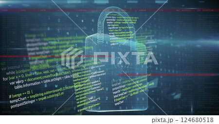 Image of padlock and digital data processing over computer servers Image of padlock and digital data processing over computer servers 124680518