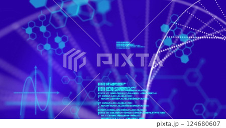Image of dna and data processing over blue background 124680607
