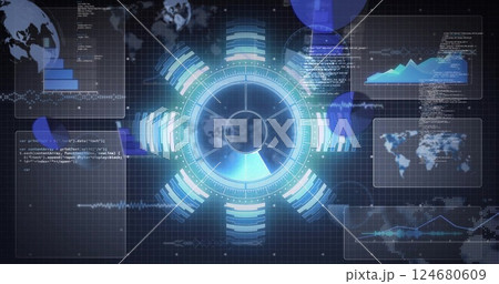 Image of scope scanning and digital data processing over black background 124680609