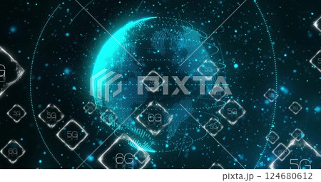 Image of 6g texts and shapes over globe 124680612