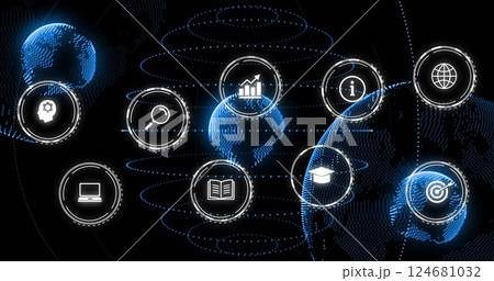 Image of digital icons and data processing over globes 124681032