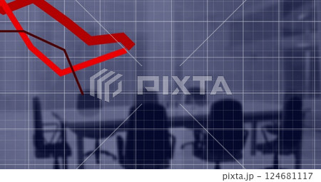 Image of red lines and data processing over office 124681117