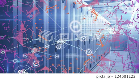 Image of connections with icons and digital data processing over computer servers 124681122