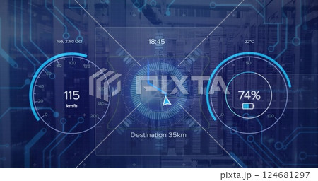 Image of digital data processing over computer circuit board 124681297