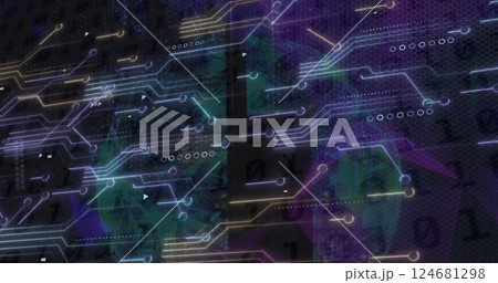 Image of digital data processing over computer circuit board 124681298