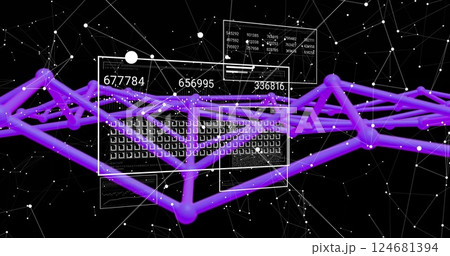 Image of digital data processing and connections over dark background 124681394