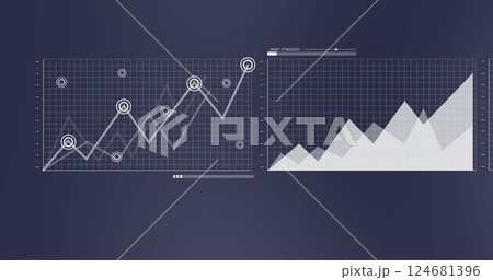 Image of financial data processing on black background 124681396