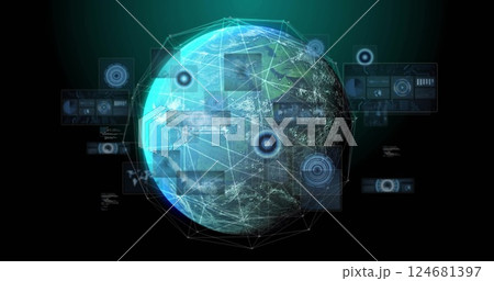 Image of digital data processing and connections over globe 124681397