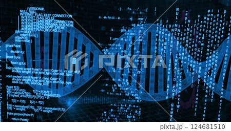 Image of dna strand over data processing 124681510