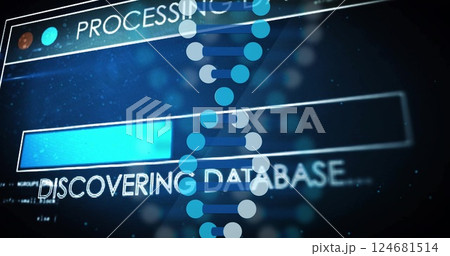 Image of dna strand over data processing 124681514