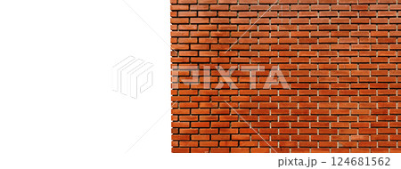Red brick wall corner. Red brick wall photo, isolated on white background. Red brick wall corner. Red brick wall photo, isolated on white background. 124681562