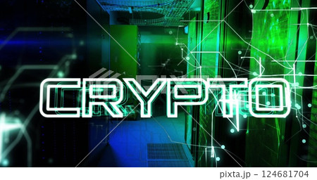 Image of crypto text and digital data processing over computer servers 124681704