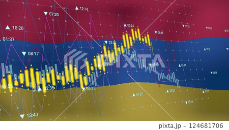 Image of financial data processing over flag of armenia 124681706