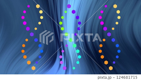 Image of dna strands over blue moving background 124681715
