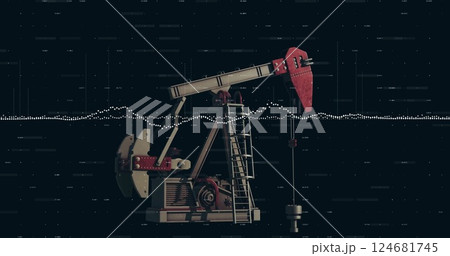 Image of data processing and diagrams over oil pump 124681745