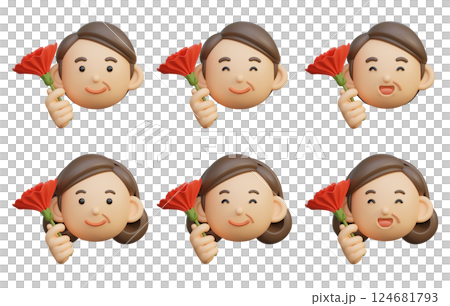 3D graphic of an middle age holding a carnation in one hand 124681793