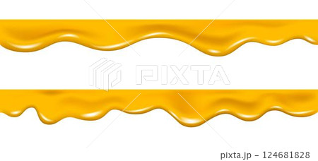 Vector melted bee honey background, melting cheese liquid border. Vector melted bee honey background, melting cheese liquid border. 124681828