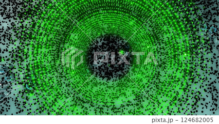 Image of digital data processing and binary coding over neon circle background 124682005
