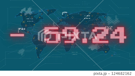 Red numerical data image over digital world map with network connections Red numerical data image over digital world map with network connections 124682162