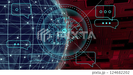 Image of ai text, human brain and digital data processing over globe 124682202