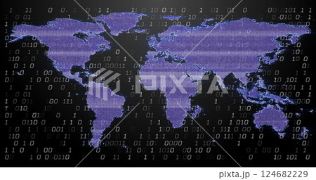 World map with binary code, data processing image 124682229