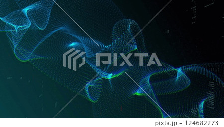 Image of network of connections and data processing over black background Image of network of connections and data processing over black background 124682273