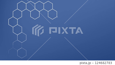 Image of abstract hexagonal pattern forming modern geometric design on blue background Image of abstract hexagonal pattern forming modern geometric design on blue background 124682783