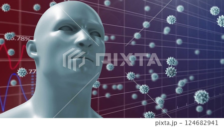 Image of human head and data processing over virus cells 124682941