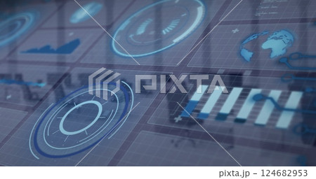 Image of digital data processing over desks in office 124682953