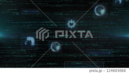 Image of data processing over light spots on black background Image of data processing over light spots on black background 124683068