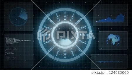 Image of data processing and scope scanning on black background 124683069