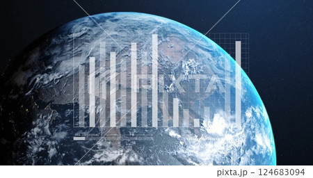 Image of data processing and diagrams over globe 124683094