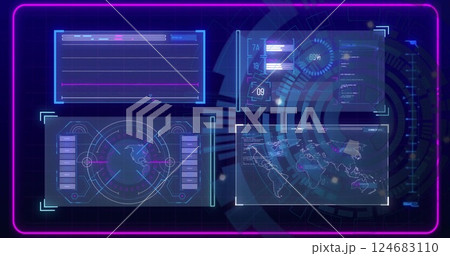 Image of scope scanning with data processing on blue background 124683110