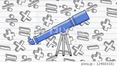 Image of blue telescope over mathematical symbols 124683181