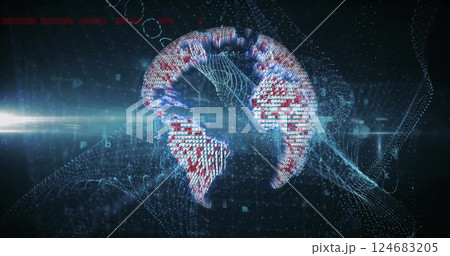 Image of financial data processing and padlock over dark background 124683205