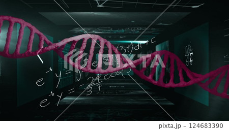 Image of dna strand over mathematical equations Image of dna strand over mathematical equations 124683390
